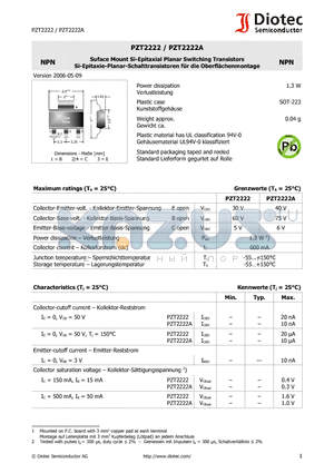 PZT2222A datasheet - Suface Mount Si-Epitaxial Planar Switching Transistors
