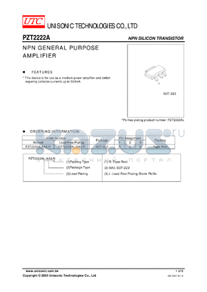 PZT2222A-AA3-R datasheet - NPN GENERAL PURPOSE AMPLIFIER