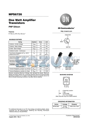 MPS6726G datasheet - One Watt Amplifier Transistors