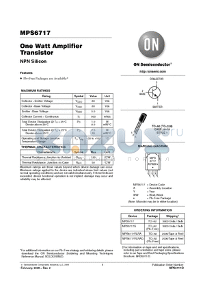 MPS6717RLRAG datasheet - One Watt Amplifier Transistor NPN Silicon