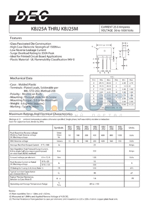 KBJ25B datasheet - CURRENT 25.0 Amperes VOLTAGE 50 to 1000 Volts