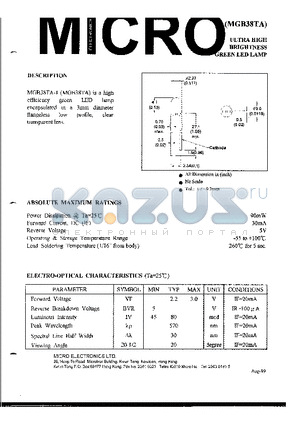 MGB38TA-1 datasheet - ULTRA HIGH BRIGHTNESS GREEN LED LAMP