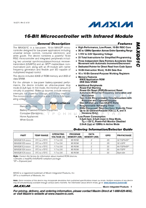 MAXQ61CK datasheet - 16-Bit Microcontroller with Infrared Module