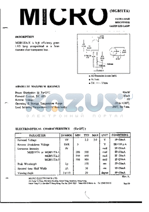 MGB51TA datasheet - ULTRA HIGH BRIGHTNESS GREEN LED LAMP