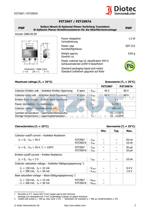 PZT2907A datasheet - Suface Mount Si-Epitaxial Planar Switching Transistors