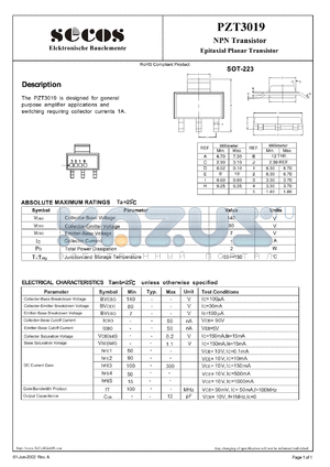 PZT3019 datasheet - Epitaxial Planar Transistor