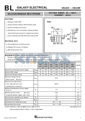 KBJ25K datasheet - SILICON BRIDGE RECTIFIERS