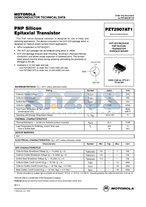 PZT2907AT1 datasheet - PNP SILICON TRANSISTOR SURFACE MOUNT