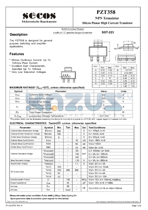 PZT358 datasheet - Silicon Planar High Current Transistor