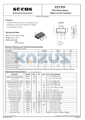 PZT359 datasheet - High Current Transistor