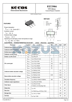 PZT3904 datasheet - General Purpose Transistor