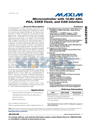 MAXQ7670 datasheet - Microcontroller with 10-Bit ADC, PGA, 64KB Flash, and CAN Interface