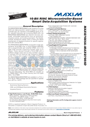 MAXQ7665AATM+ datasheet - 16-Bit RISC Microcontroller-Based Smart Data-Acquisition Systems