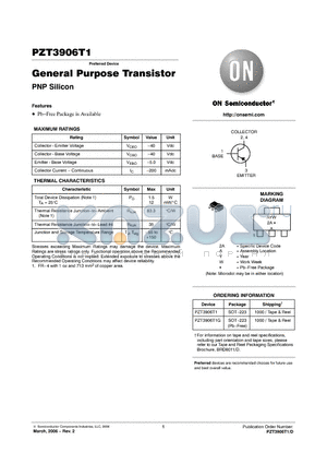 PZT3906T1 datasheet - General Purpose Transistor PNP Silicon