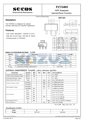 PZT4401 datasheet - Epitaxial Planar Transistor