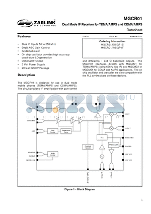 MGCR01KG datasheet - Dual Mode IF Receiver for TDMA/AMPS and CDMA/AMPS