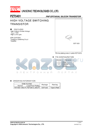 PZT5401-AA3-R datasheet - HIGH VOLTAGE SWITCHING TRANSISTOR