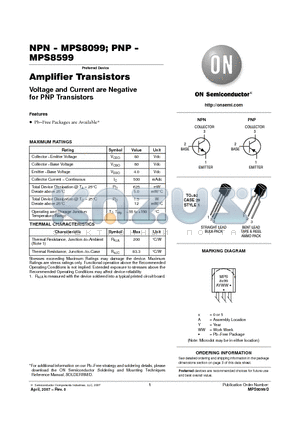 MPS8099RLRA datasheet - Amplifier Transistors