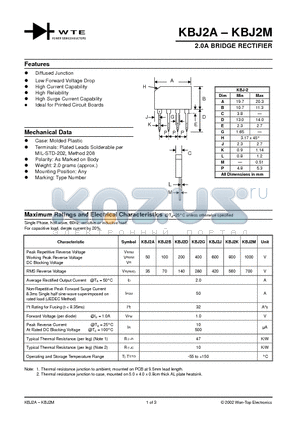 KBJ2M datasheet - 2.0A BRIDGE RECTIFIER