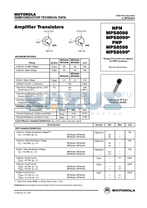 MPS8598 datasheet - Amplifier Transistors