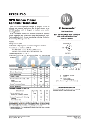 PZT651T1G datasheet - NPN Silicon Planar Epitaxial Transistor