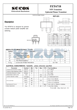 PZT6718 datasheet - Epitaxial Planar Transistor