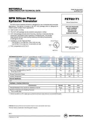 PZT65 datasheet - HIGH CURRENT NPN SILICON TRANSISTOR SURFACE MOUNT