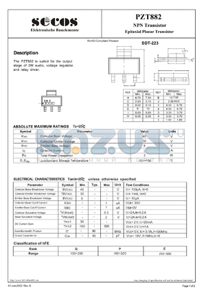 PZT882 datasheet - Epitaxial Planar Transistor