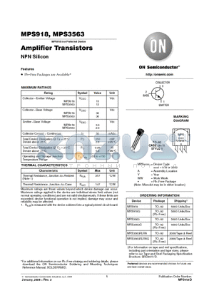 MPS918G datasheet - Amplifier Transistors NPN Silicon