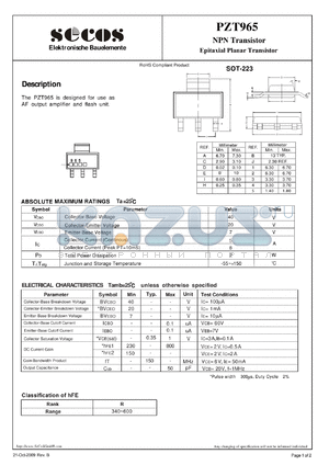 PZT965 datasheet - Epitaxial Planar Transistor