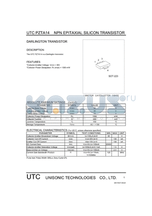 PZTA14 datasheet - DARLINGTON TRANSISTOR