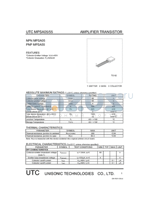 MPSA05 datasheet - AMPLIFIER TRANSISTOR