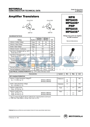 MPSA05 datasheet - Amplifier Transistors