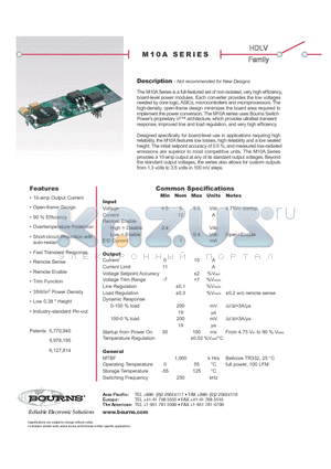 M10A datasheet - a full-featured set of non-isolated, very high efficiency, board-level power modules