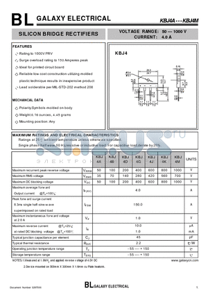 KBJ4A datasheet - SILICON BRIDGE RECTIFIERS