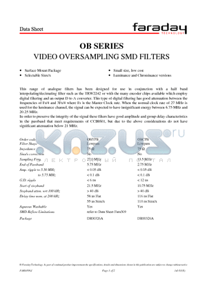 OBCPB datasheet - VIDEO OVERSAMPLING SMD FILTERS