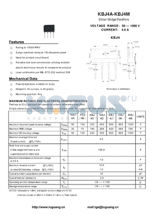 KBJ4B datasheet - Silicon Bridge Rectifiers