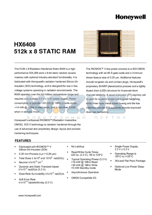 HX6408 datasheet - 512k x 8 STATIC RAM