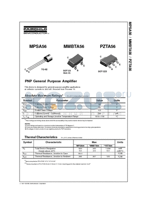 PZTA56 datasheet - PNP General Purpose Amplifier