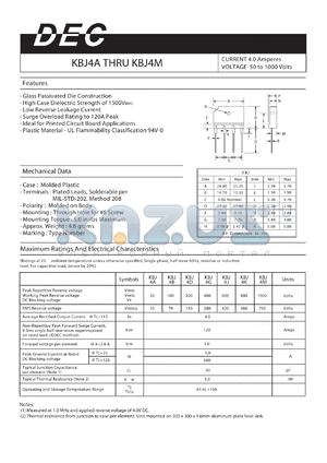 KBJ4D datasheet - CURRENT 4.0 Amperes VOLTAGE 50 to 1000 Volts