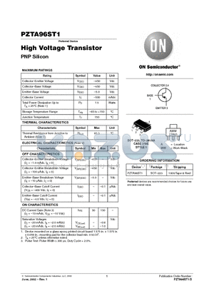 PZTA96ST1 datasheet - High Voltage Transistor
