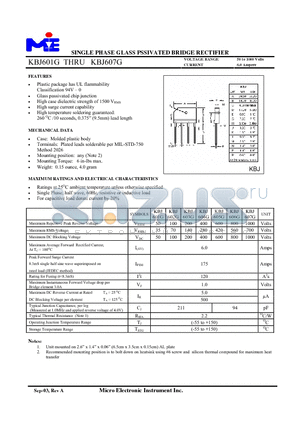 KBJ603G datasheet - SINGLE PHASE GLASS PSSIVATED BRIDGE RECTIFIER