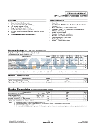 KBJ602G datasheet - 6.0A GLASS PASSIVATED BRIDGE RECTIFIER