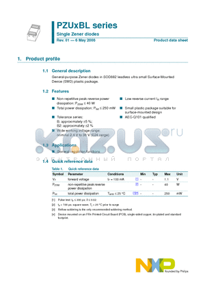 PZU18BL datasheet - Single Zener diodes