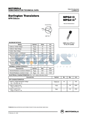 MPSA14 datasheet - Darlington Transistors