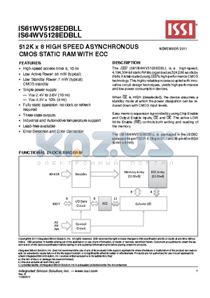 IS64WV5128EDBLL datasheet - 512K x 8 HIGH SPEED ASYNCHRONOUS CMOS STATIC RAM WITH ECC