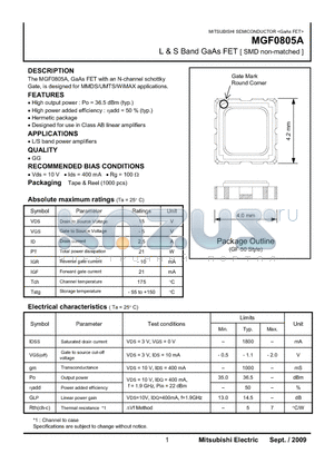 MGF0805A datasheet - L & S Band GaAs FET [ SMD non-matched ]