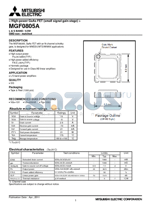 MGF0805A datasheet - High-power GaAs FET (small signal gain stage)