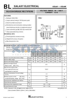 KBJ6A datasheet - SILICON BRIDGE RECTIFIERS