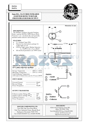 IS655A datasheet - 3mm DIA. MATCHED INFRARED EMITTER DETECTOR PAIR PHOTOTRANSISTOR OUTPUT